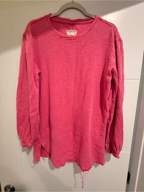 Free People Vibrant Pink Long Sleeve Textured Top